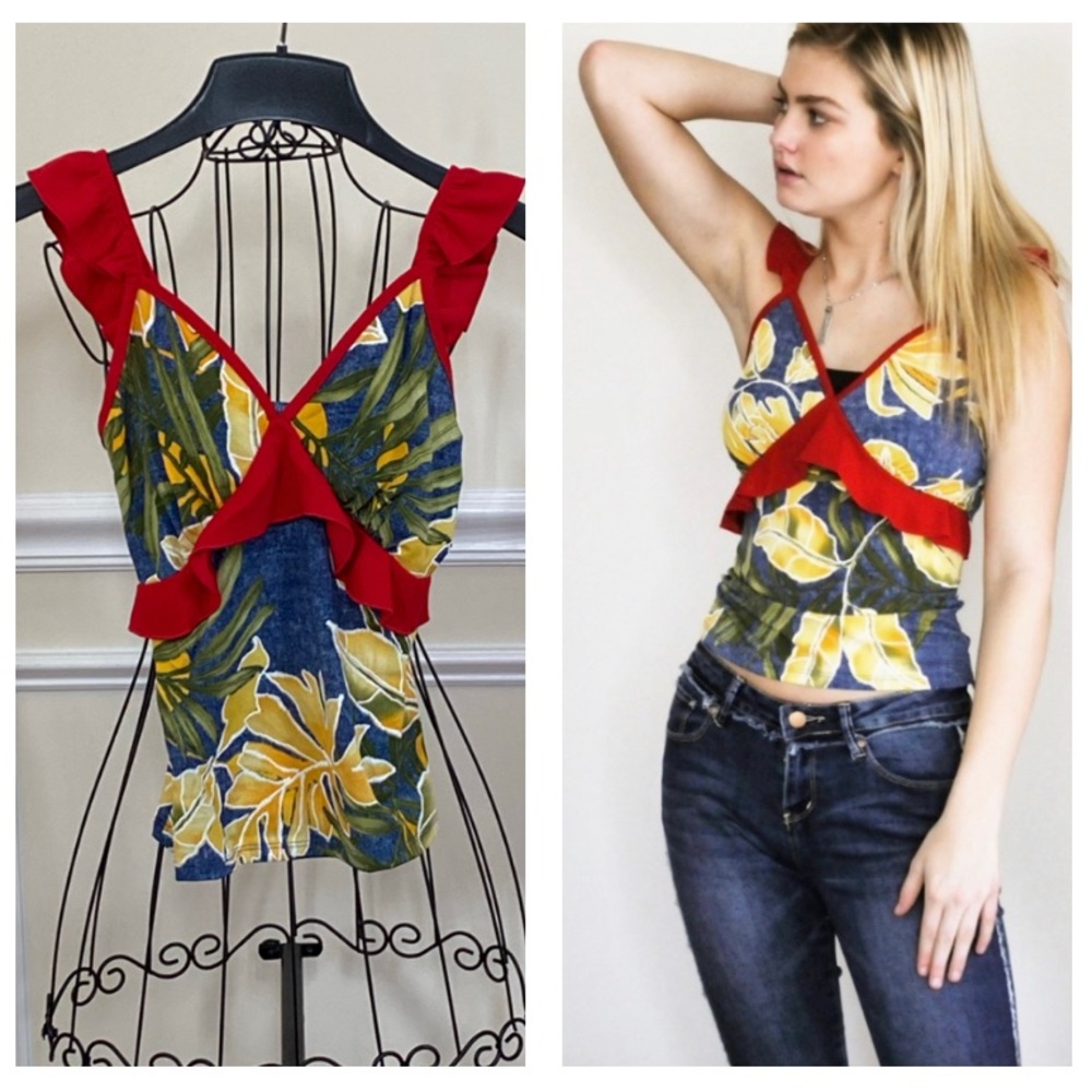 Palazzo *Made in USA* Tropical Ruffle Detail Tank